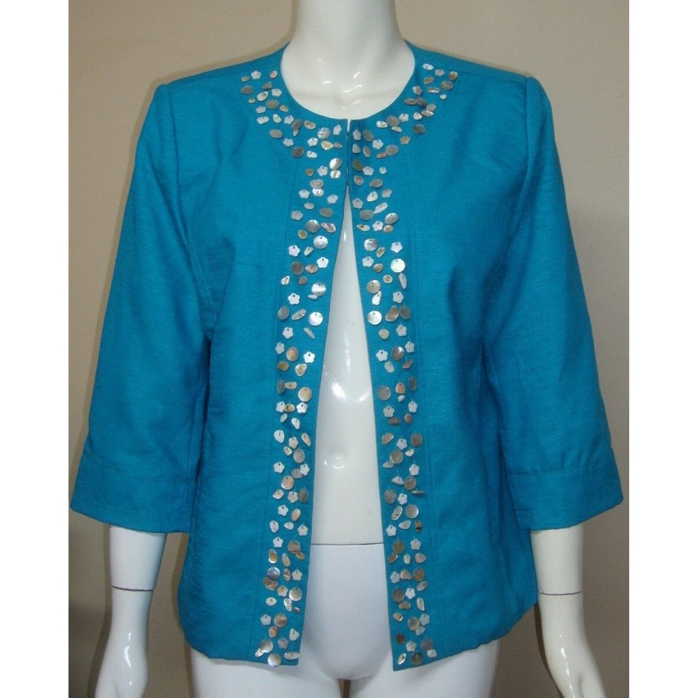 Joni B. Blue Embellished Lightweight Loose Blazer Cardigan Size MED
